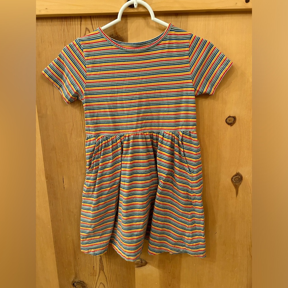 Pact organic cotton stripes dress with pockets.